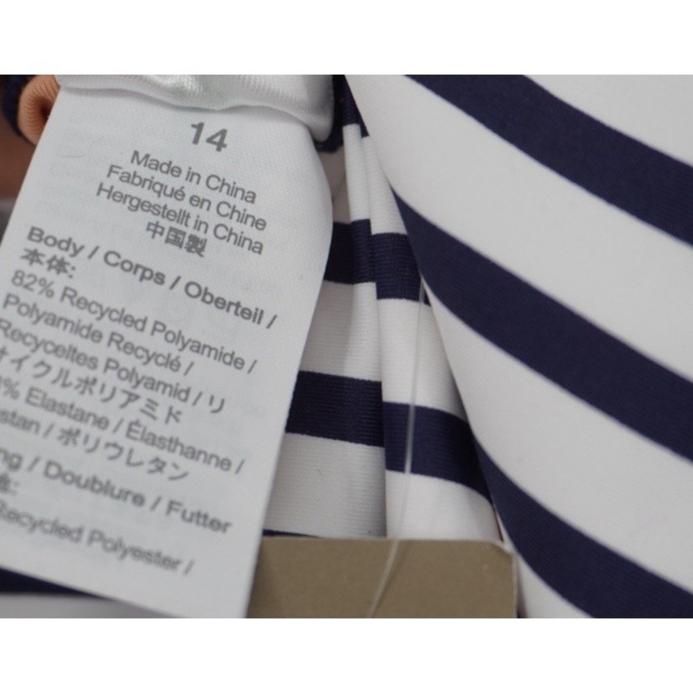 J.Crew Ruched One Shoulder One Piece Navy White Stripe Size 14 Coastal NEW - Picture 10 of 16